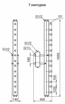 Гидрострелка с коллектором Zota, вертикальная, 7 контуров, до 70 кВт