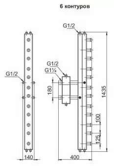 Гидрострелка с коллектором Zota, вертикальная, 6 контуров, до 70 кВт