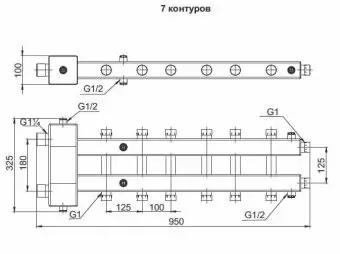 Гидрострелка с коллектором Zota, горизонтальная, 7 контуров, до 70 кВт