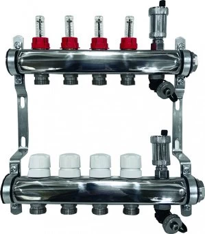 Коллекторная группа с раходомерами и запорно-регулирующими клапанами на 7 выходов Aqualink 1"x3/4"