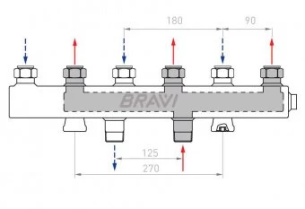 Распределительный коллектор с гидравлич. сепаратором Bravi HV90 для 2-насосных групп DN20 до 50 кВт