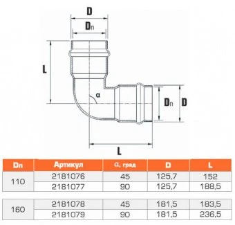 Отвод напорный двухраструбный НПВХ 160/90*