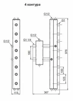 Гидрострелка с коллектором Zota, вертикальная, 4 контура, до 70 кВт